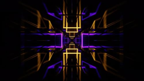 Purple And Yellow Neon Flashing Mirrored Tunnel Background Vj Loop In 4K