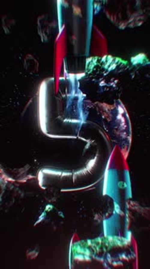 Retro-Raketen-Weltraumporträt, Countdown Nummer 5