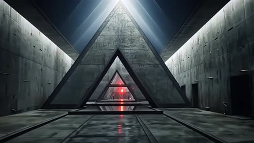 Futuristic concrete tunnel with triangular architecture