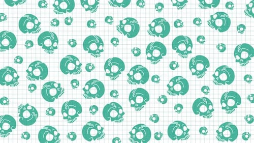 Doodle halloween stylized green with lines skulls seamless pattern. Loop motion graphic.