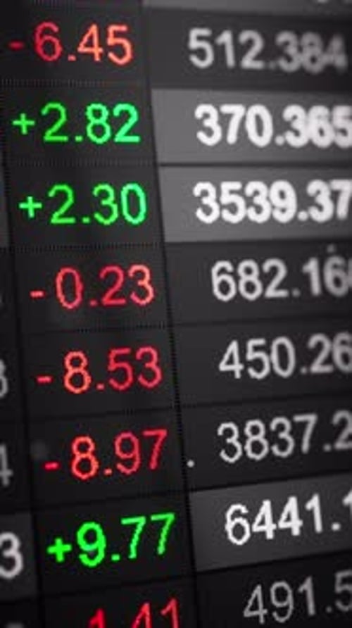 Looping 3D exchange data table with scrolling quotes and numbers