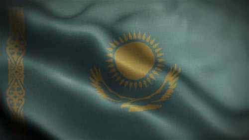 Kazakhstan National Flag Waving in Realistic Loop Animation