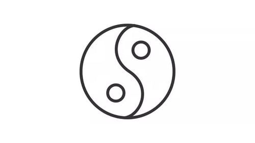 2D-animiertes einfaches schwarzes, dünnes lineares Yin- und Yang-Symbol
