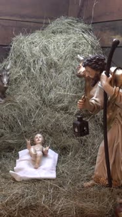 Christmas Nativity Scene With Mary, Joseph, Baby Jesus