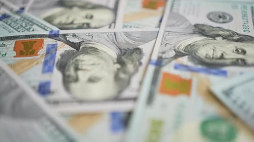 Macro Shot of Scattered US One Hundred Dollar Bills