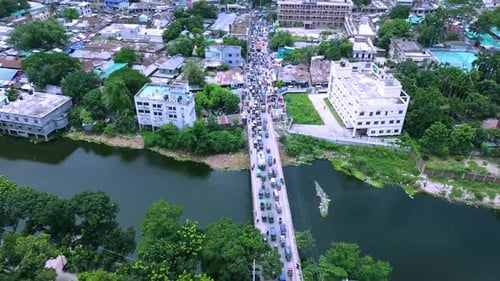 Aerial Drone View of Urban Traffic and Buildings in Bangladesh