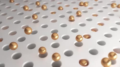 Abstract Golden Spheres Bouncing on White Geometric Grid