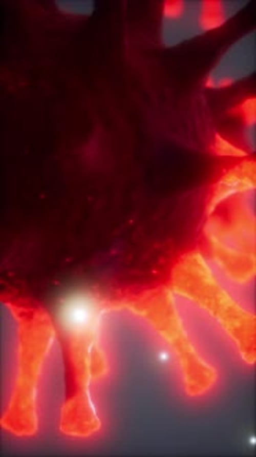 3D Glowing Red Virus Cell Microscopic Rotation Animation
