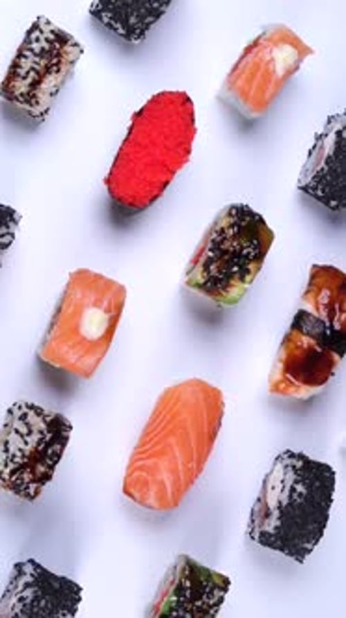 Various Delicious Sushi Pieces Overhead