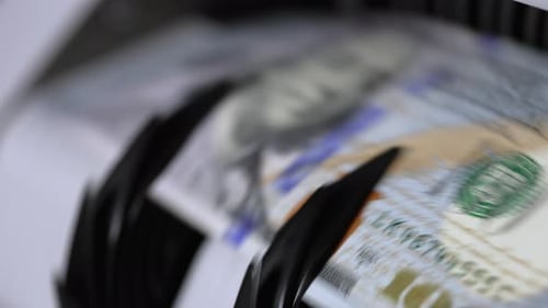 Money Counting Machine Processing United States Currency