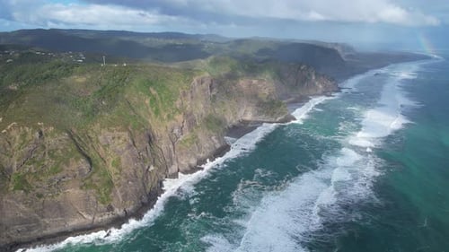 Aerial View Of Misty Waitakere Ranges And Tasman Sea In Auckland, New Zealand.