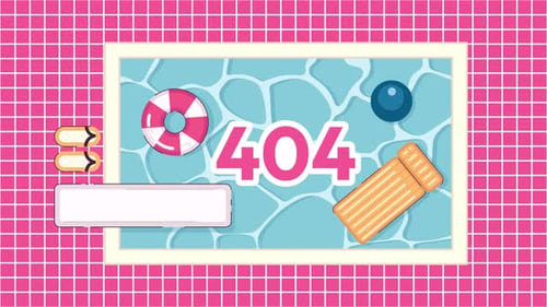 Animación de error de piscina inflable por encima de 404