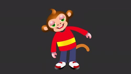 Animated Cartoon Monkey Character Blinking and Smiling