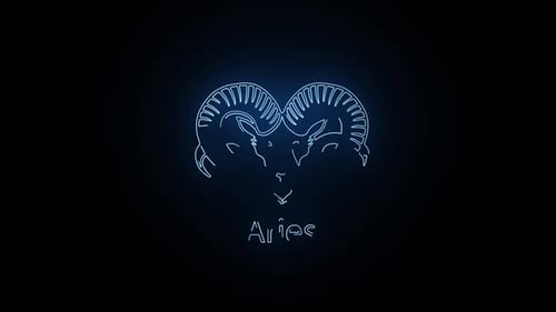 Neon Line Art Aries Zodiac Sign Reveal Animation