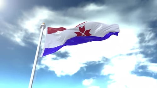 Realistic Waving Flag Animation Against Cloudy Sky