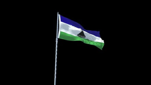 Lesotho Flag Waving Realistic With Sky With Alpha Channel