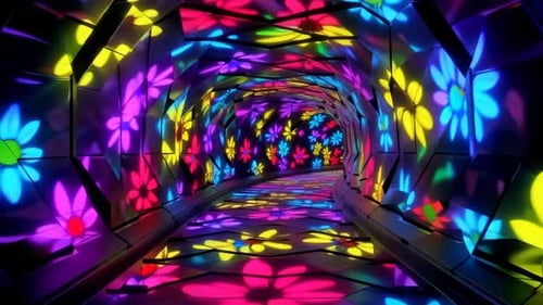 Vibrant Glowing Floral Light Tunnel Visual Loop