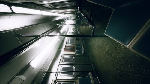 Vertical Empty Metal Subway Train in Urban Chicago