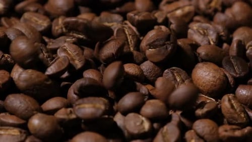 Coffee Beans Pouring in a Close-Up View