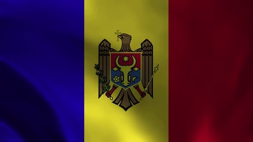 Vertical Waving Flag of Moldova Animation with National Emblem