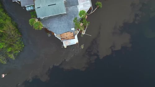 Flooded Houses By Hurricane Ian Rainfall in Florida Residential Area