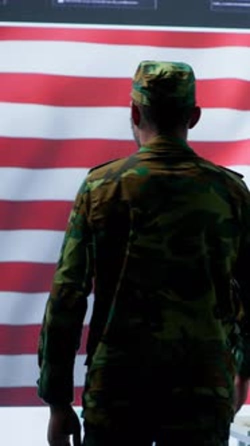 Vertical Video American Military Personnel Supervising Cyber War Activity in High Tech Office