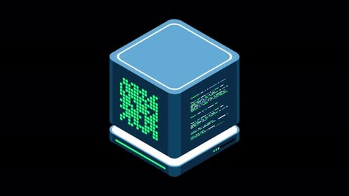 Isometric futuristic server animation. Isometric database or data center. Abstract blockchain