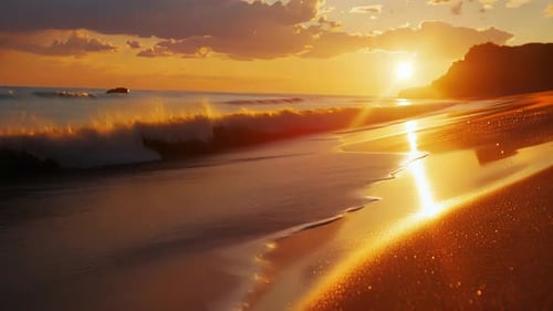 Golden Sunset Beach Waves