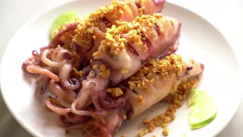 Grilled Squid with Garlic and Lime Close Up