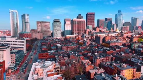 Bright old multi-storied buildings in the panorama of Boston, Massachusetts, USA.