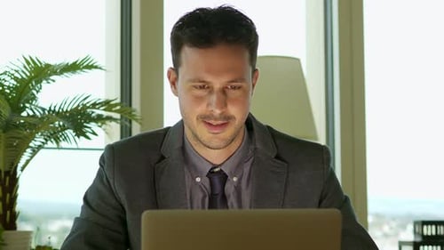 Businessman Working on Computer Desk Office Work Space
