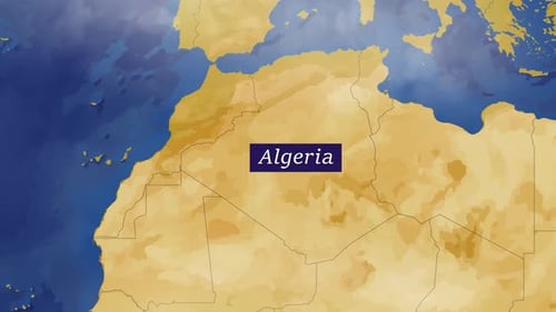 Animated World Map Zoom to Algeria Location Title