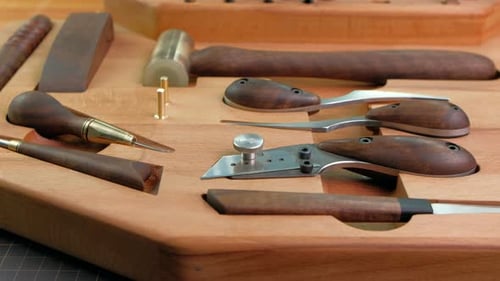 Crafting Tools Organized in Wooden Storage Box