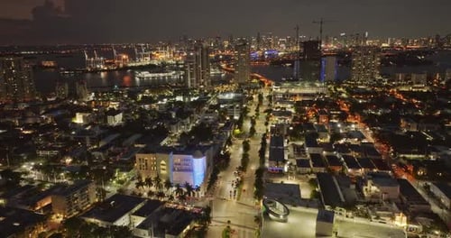 Night Drone View of Miami Beach South Beach Florida Cinematic Video of a Luxury Resort in Miami
