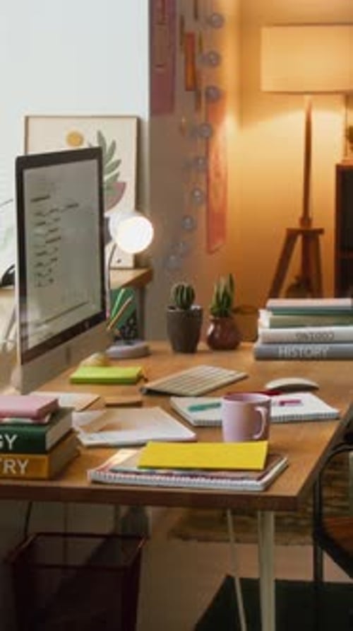 Desk with Computer and School Supplies Indoors