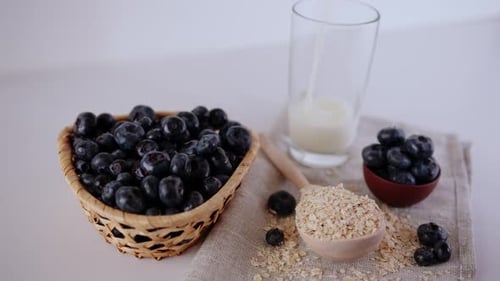 Fresh Blueberries, Oats and Milk for Healthy Breakfast