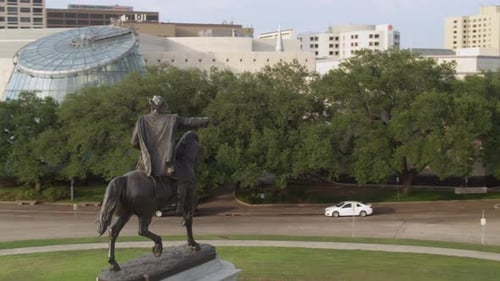 Drone view of the Sam Houston Statue in Hermann Park in Houston, Texas