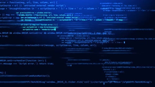 Blue Screen Program Code on a Computer Screen in Defocus