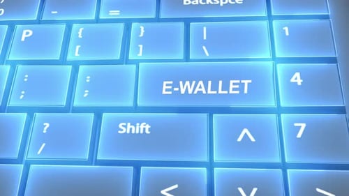 Futuristische Computertastatur E-Wallet-Text auf der Taste
