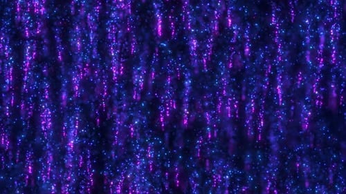 Abstract Blue and Purple Sparkling Particles Flowing Down Background
