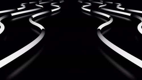 Black and White Moving Curve Tubes Animation with Reflection on the Floor