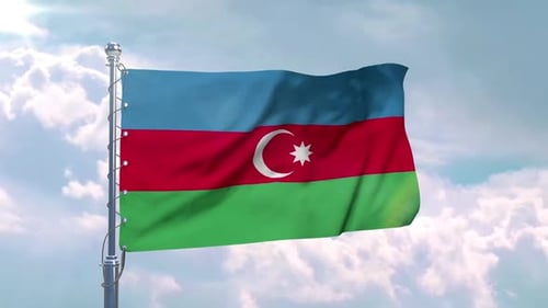 Waving Azerbaijan Flag Against a Blue Sky
