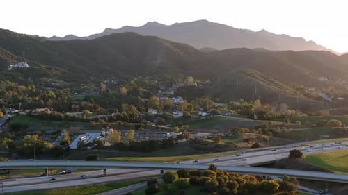 A Stunning Aerial View of the Beautiful Los Angeles Suburbs During a Vibrant Sunset