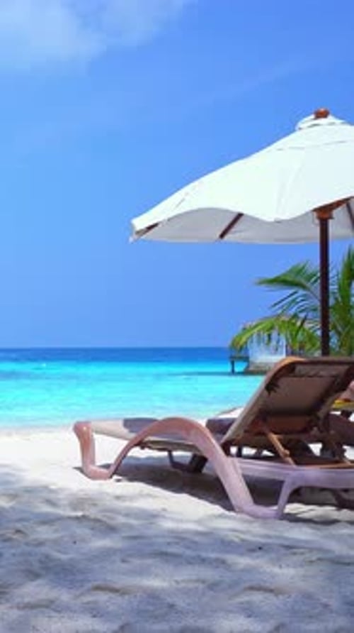 Lounge Chairs on Tropical Beach, Ocean View