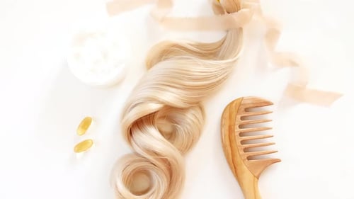 Blonde Hair Piece with Cream and Wooden Comb