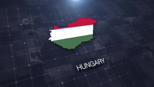 Hungary Digital Map Flag Reveal Corporate Title Animation