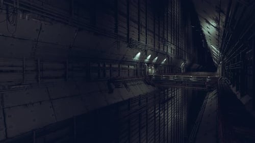 Animated Fly Through a Dark Futuristic Industrial Tunnel