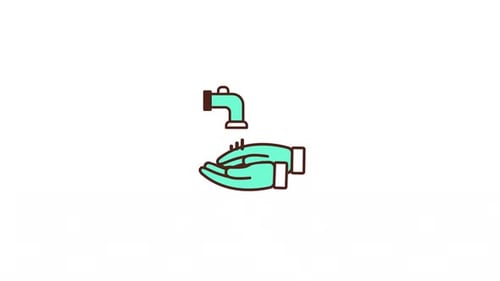 Flat Design Animated Icon of Hand Washing with Running Water