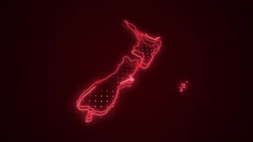 New Zealand Map Traced with Glowing Neon Outline
