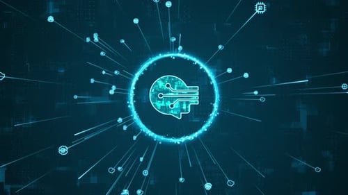 AI Brain Key Icon Reveal in Futuristic Digital Network